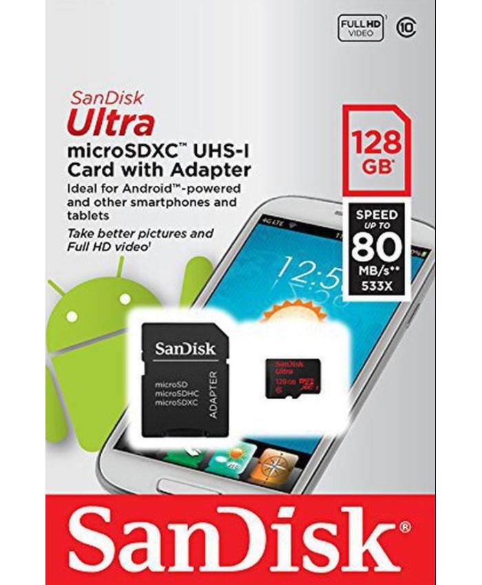 SanDisk 128GB Ultra Micro SD Card(Upto 80MB/s, Class 10)